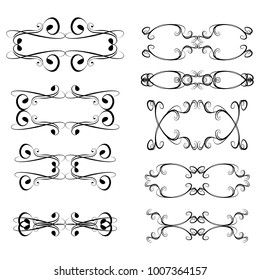  Decorative monograms and calligraphic borders. Template signage, logos, labels, stickers, cards. Graphic design page. Classic design elements for wedding invitations.
