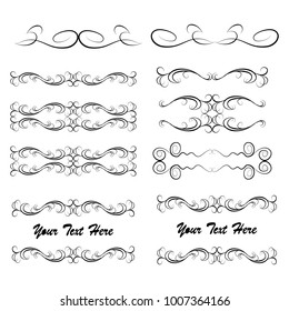  Decorative monograms and calligraphic borders. Template signage, logos, labels, stickers, cards. Graphic design page. Classic design elements for wedding invitations.