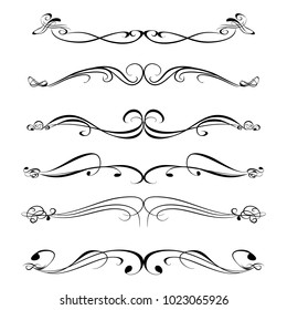 Decorative monograms and calligraphic borders. Template signage, logos, labels, stickers, cards. Graphic design page. Classic design elements for wedding invitations