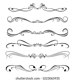 Decorative monograms and calligraphic borders. Template signage, logos, labels, stickers, cards. Graphic design page. Classic design elements for wedding invitations