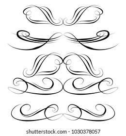 Decorative monograms and calligraphic borders. Template signage, logos, labels, stickers, cards. Graphic design page. Classic design elements for wedding invitations.