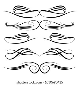 Decorative monograms and calligraphic borders. Template signage, logos, labels, stickers, cards. Graphic design page. Classic design elements for wedding invitations