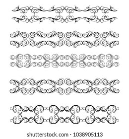 Decorative monograms and calligraphic borders. Template signage, logos, labels, stickers, cards. Graphic design page. Classic design elements for wedding invitations.