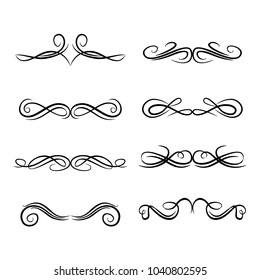 Decorative monograms and calligraphic borders. Template signage, logos, labels, stickers, cards. Graphic design page. Classic design elements for wedding invitations.
