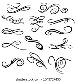 Decorative monograms and calligraphic borders. Template signage, logos, labels, stickers, cards. Graphic design page. Classic design elements for wedding invitations.