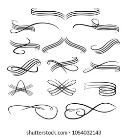 Decorative monograms and calligraphic borders. Template signage, logos, labels, stickers, cards. Graphic design page. Classic design elements for wedding invitations