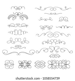  Decorative monograms and calligraphic borders. Template signage, logos, labels, stickers, cards. Graphic design page. Classic design elements for wedding invitations