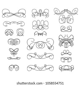  Decorative monograms and calligraphic borders. Template signage, logos, labels, stickers, cards. Graphic design page. Classic design elements for wedding invitations