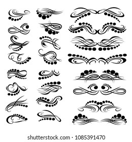 Decorative monograms and calligraphic borders. Template signage, logos, labels, stickers, cards. Graphic design page. Classic design elements for wedding invitations