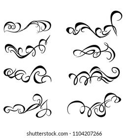 
 Decorative monograms and calligraphic borders. Template signage, logos, labels, stickers, cards. Graphic design page. Classic design elements for wedding invitations