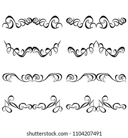 Decorative monograms and calligraphic borders. Template signage, logos, labels, stickers, cards. Graphic design page. Classic design elements for wedding invitations