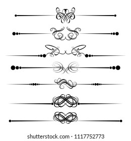 Decorative monograms and calligraphic borders. Template signage, logos, labels, stickers, cards. Graphic design page. Classic design elements for wedding invitations