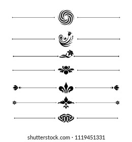 Decorative monograms and calligraphic borders. Template signage, logos, labels, stickers, cards. Graphic design page. Classic design elements for wedding invitations