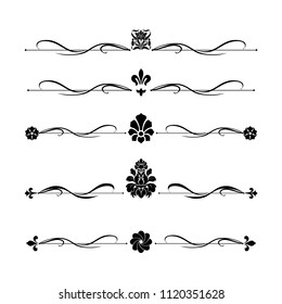 Decorative monograms and calligraphic borders. Template signage, logos, labels, stickers, cards. Graphic design page. Classic design elements for wedding invitations