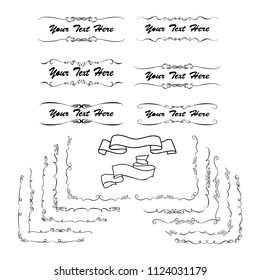 Decorative monograms and calligraphic borders. Template signage, logos, labels, stickers, cards. Graphic design page. Classic design elements for wedding invitations