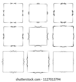 Decorative monograms and calligraphic borders. Template signage, logos, labels, stickers, cards. Graphic design page. Classic design elements for wedding invitations.