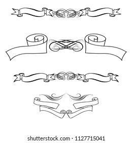 Decorative monograms and calligraphic borders. Template signage, logos, labels, stickers, cards. Graphic design page. Classic design elements for wedding invitations