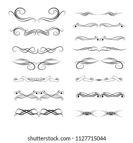 Decorative monograms and calligraphic borders. Template signage, logos, labels, stickers, cards. Graphic design page. Classic design elements for wedding invitations