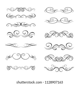  Decorative monograms and calligraphic borders. Template signage, logos, labels, stickers, cards. Graphic design page. Classic design elements for wedding invitations