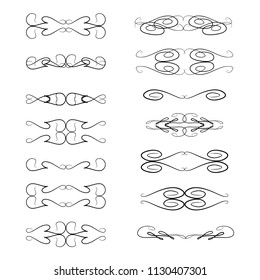 Decorative monograms and calligraphic borders. Template signage, logos, labels, stickers, cards. Graphic design page. Classic design elements for wedding invitations.