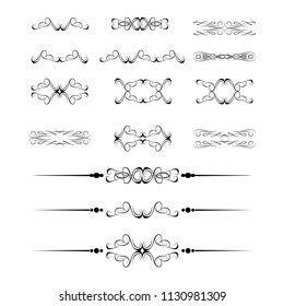 Decorative monograms and calligraphic borders. Template signage, logos, labels, stickers, cards. Graphic design page. Classic design elements for wedding invitations.