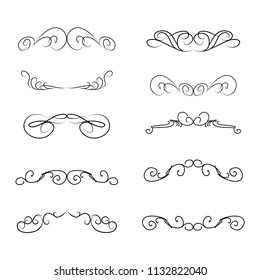  Decorative monograms and calligraphic borders. Template signage, logos, labels, stickers, cards. Graphic design page. Classic design elements for wedding invitations.
