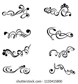 Decorative monograms and calligraphic borders. Template signage, logos, labels, stickers, cards. Graphic design page. Classic design elements for wedding invitations.