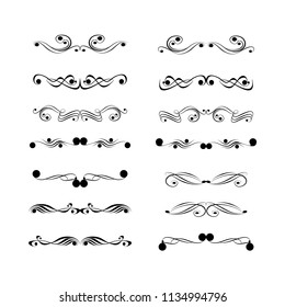 Decorative monograms and calligraphic borders. Template signage, logos, labels, stickers, cards. Graphic design page. Classic design elements for wedding invitations.