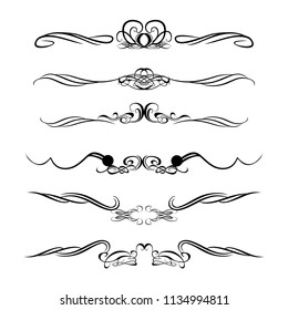 Decorative monograms and calligraphic borders. Template signage, logos, labels, stickers, cards. Graphic design page. Classic design elements for wedding invitations.