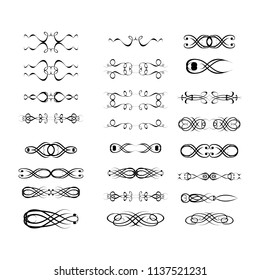  Decorative monograms and calligraphic borders. Template signage, logos, labels, stickers, cards. Graphic design page. Classic design elements for wedding invitations.