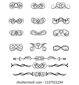  Decorative monograms and calligraphic borders. Template signage, logos, labels, stickers, cards. Graphic design page. Classic design elements for wedding invitations.