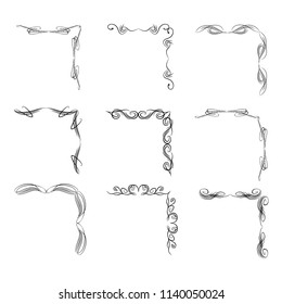Decorative monograms and calligraphic borders. Template signage, logos, labels, stickers, cards. Graphic design page. Classic design elements for wedding invitations.