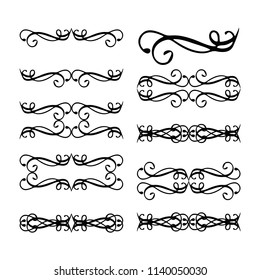 Decorative monograms and calligraphic borders. Template signage, logos, labels, stickers, cards. Graphic design page. Classic design elements for wedding invitations.