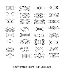 
 Decorative monograms and calligraphic borders. Template signage, logos, labels, stickers, cards. Graphic design page. Classic design elements for wedding invitations