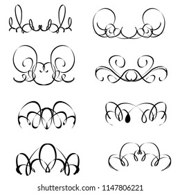  Decorative monograms and calligraphic borders. Template signage, logos, labels, stickers, cards. Graphic design page. Classic design elements for wedding invitations