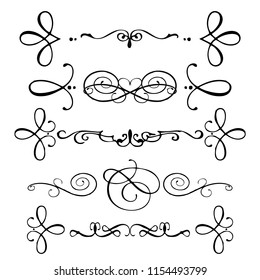  Dekorative Monogramme und kalligraphische Ränder. Vorlagensignatur, Logos, Etiketten, Aufkleber, Karten. Grafikdesign-Seite. Klassische Design-Elemente für Hochzeitseinladungen