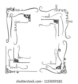  Decorative monograms and calligraphic borders. Template signage, logos, labels, stickers, cards. Graphic design page. Classic design elements for wedding invitations