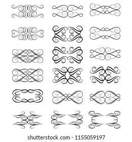  Decorative monograms and calligraphic borders. Template signage, logos, labels, stickers, cards. Graphic design page. Classic design elements for wedding invitations