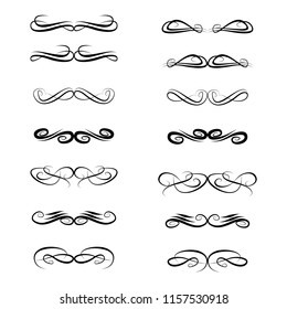 Decorative monograms and calligraphic borders. Template signage, logos, labels, stickers, cards. Graphic design page. Classic design elements for wedding invitations