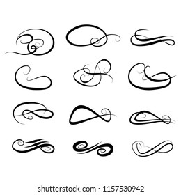 Decorative monograms and calligraphic borders. Template signage, logos, labels, stickers, cards. Graphic design page. Classic design elements for wedding invitations