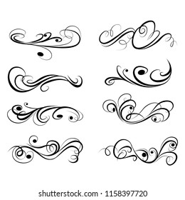  Decorative monograms and calligraphic borders. Template signage, logos, labels, stickers, cards. Graphic design page. Classic design elements for wedding invitations.