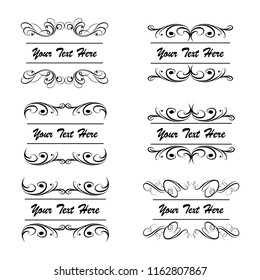  Decorative monograms and calligraphic borders. Template signage, logos, labels, stickers, cards. Graphic design page. Classic design elements for wedding invitations