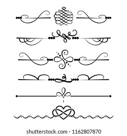  Decorative monograms and calligraphic borders. Template signage, logos, labels, stickers, cards. Graphic design page. Classic design elements for wedding invitations