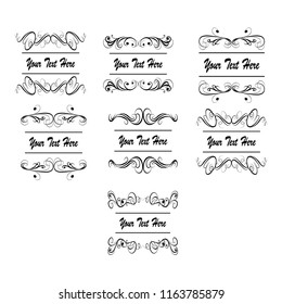  Decorative monograms and calligraphic borders. Template signage, logos, labels, stickers, cards. Graphic design page. Classic design elements for wedding invitations