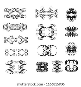  Decorative monograms and calligraphic borders. Template signage, logos, labels, stickers, cards. Graphic design page. Classic design elements for wedding invitations