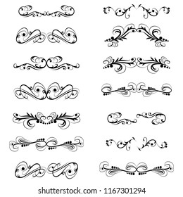  Decorative monograms and calligraphic borders. Template signage, logos, labels, stickers, cards. Graphic design page. Classic design elements for wedding invitations.