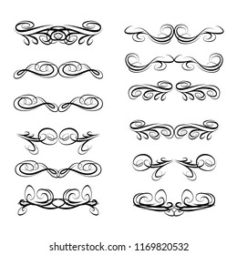 
 Decorative monograms and calligraphic borders. Template signage, logos, labels, stickers, cards. Graphic design page. Classic design elements for wedding invitations