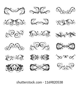 
 Decorative monograms and calligraphic borders. Template signage, logos, labels, stickers, cards. Graphic design page. Classic design elements for wedding invitations
