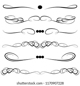  Monogramas decorativos e bordas caligráficas. Sinalização de modelo, logotipos, etiquetas, adesivos, cartões. Página de design gráfico. Elementos de design clássico para convites de casamento
