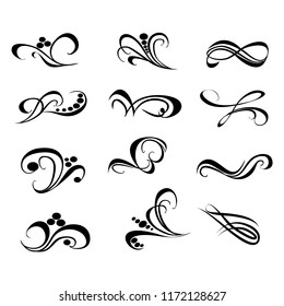 
 Decorative monograms and calligraphic borders. Template signage, logos, labels, stickers, cards. Graphic design page. Classic design elements for wedding invitations